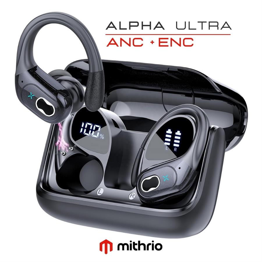Auriculares Inalámbricos Deportivos Mithrio Alpha Ultra ANC+ENC 75hs IPX7